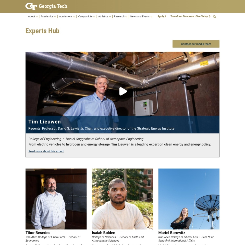 Georgia Tech Expert Hubs List Page